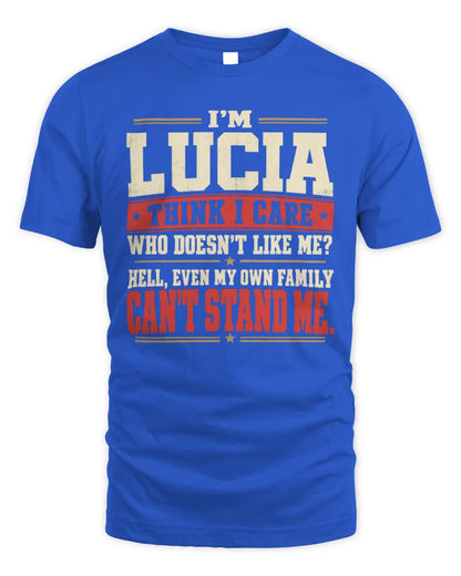 LUCIA-KTL06-H009 I’m [NAME] – Think I Care? Personalized Funny T-Shirt - Unisex Standard T-Shirt - Royal