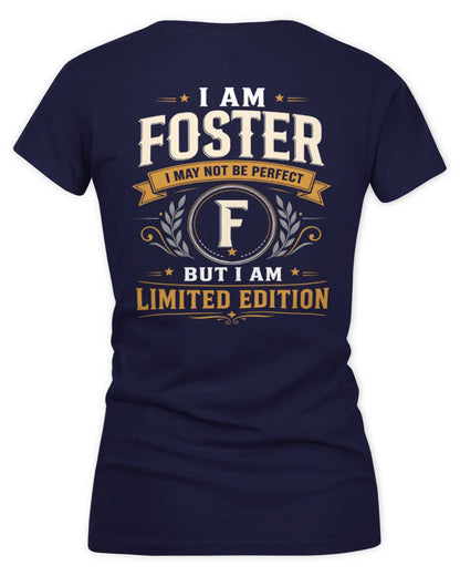 FOSTER KT88-V9 - Personalized “I Am NAME I May Not Be Perfect, But I Am Limited Edition” - Women's V-Neck T-Shirt - Navy