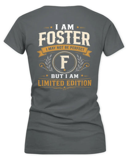 FOSTER KT88-V9 - Personalized “I Am NAME I May Not Be Perfect, But I Am Limited Edition” - Women's V-Neck T-Shirt - Charcoal