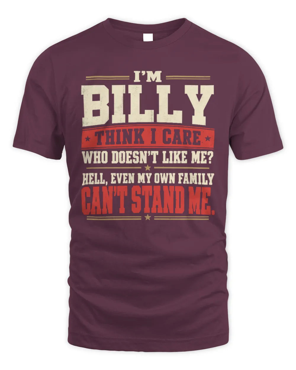 BILLY-KTL06-H009 I’m [NAME] – Think I Care? Personalized Funny T-Shirt - Unisex Standard T-Shirt - Maroon