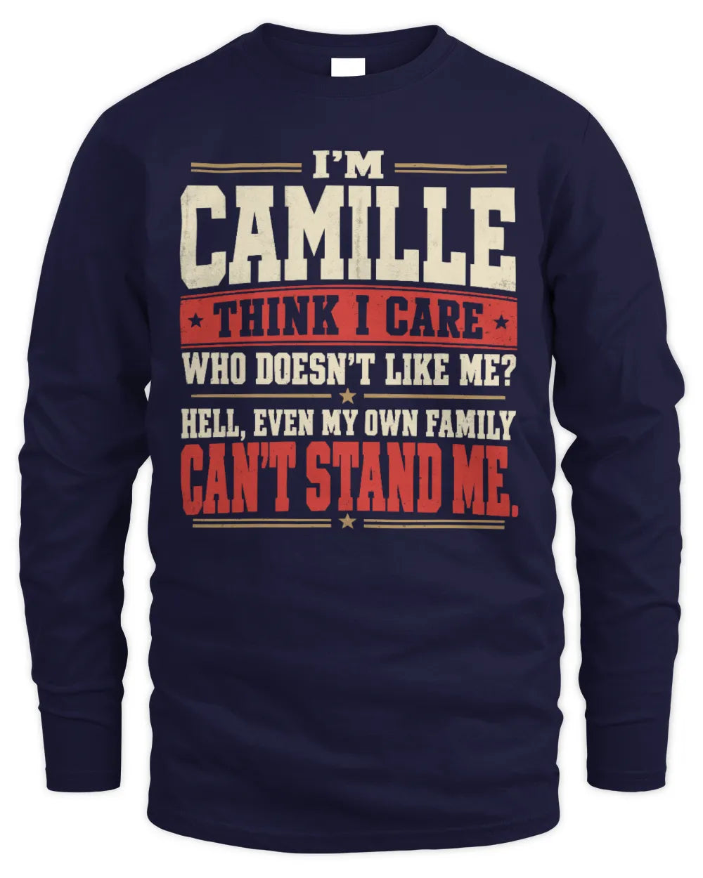 CAMILLE-KTL06-H009 I’m [NAME] – Think I Care? Personalized Funny T-Shirt - Men's Long Sleeved T-Shirt - Navy