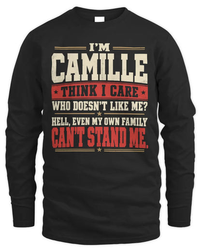 CAMILLE-KTL06-H009 I’m [NAME] – Think I Care? Personalized Funny T-Shirt - Men's Long Sleeved T-Shirt - Black