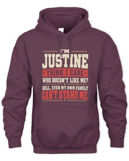 JUSTINE-KTL06-H009 I’m [NAME] – Think I Care? Personalized Funny T-Shirt - Unisex Hoodie - Maroon