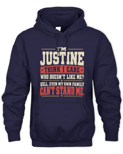 JUSTINE-KTL06-H009 I’m [NAME] – Think I Care? Personalized Funny T-Shirt - Unisex Hoodie - Navy