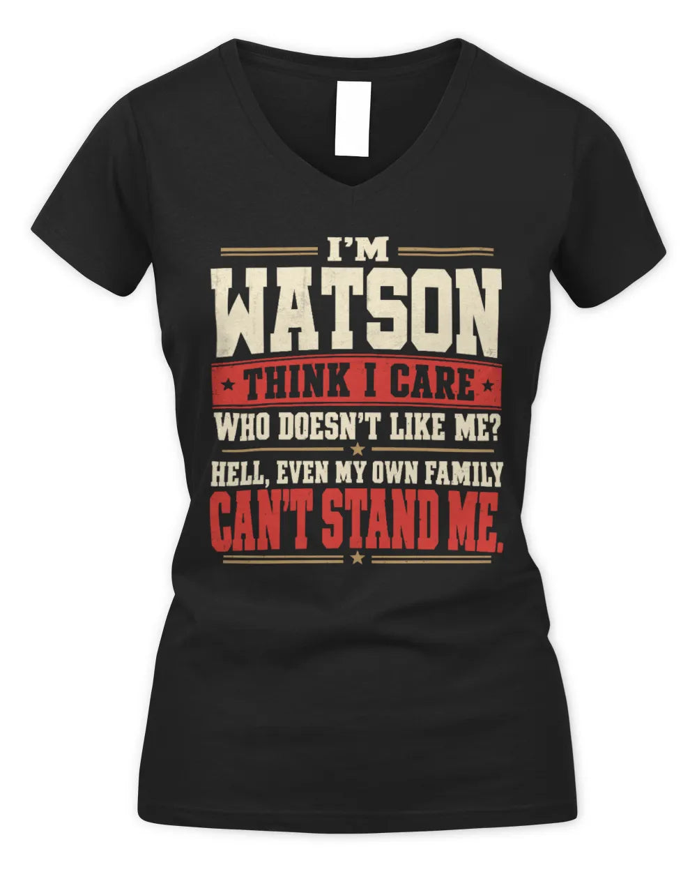 WATSON-KTL06-H009 I’m [NAME] – Think I Care? Personalized Funny T-Shirt - Women's V-Neck T-Shirt - Black