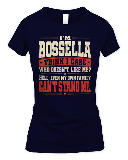 ROSSELLA-KTL06-H009 I’m [NAME] – Think I Care? Personalized Funny T-Shirt - Women's Standard T-Shirt - Navy