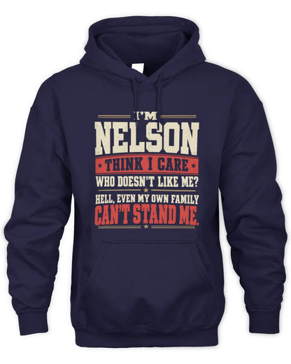 NELSON-KTL06-H009 I’m [NAME] – Think I Care? Personalized Funny T-Shirt - Unisex Hoodie - Navy