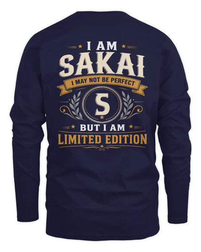 SAKAI KT88-V9 - Personalized “I Am NAME I May Not Be Perfect, But I Am Limited Edition” - Men's Long Sleeved T-Shirt - Navy