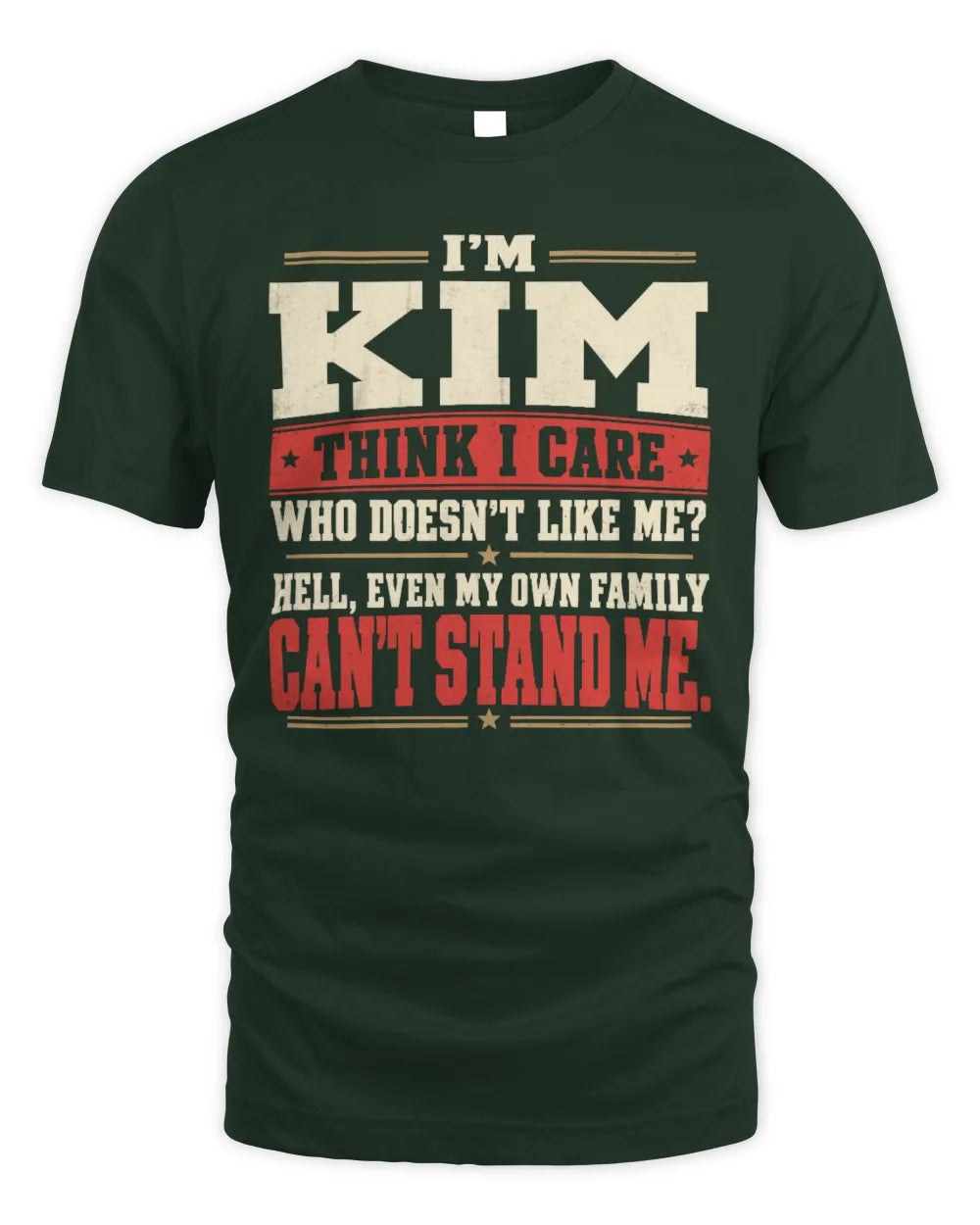 KIM-KTL06-H009 I’m [NAME] – Think I Care? Personalized Funny T-Shirt - Unisex Standard T-Shirt - Forest Green