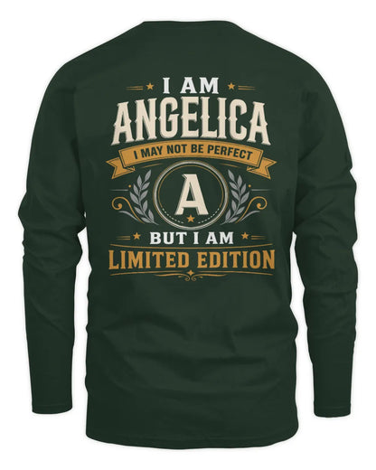 ANGELICA KT88-V9 - Personalized “I Am NAME I May Not Be Perfect, But I Am Limited Edition” - Men's Long Sleeved T-Shirt - Forest Green