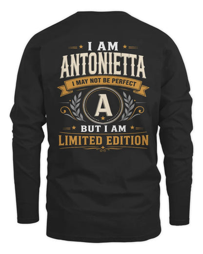 ANTONIETTA KT88-V9 - Personalized “I Am NAME I May Not Be Perfect, But I Am Limited Edition” - Men's Long Sleeved T-Shirt - Black