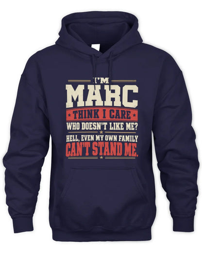 MARC-KTL06-H009 I’m [NAME] – Think I Care? Personalized Funny T-Shirt - Unisex Hoodie - Navy