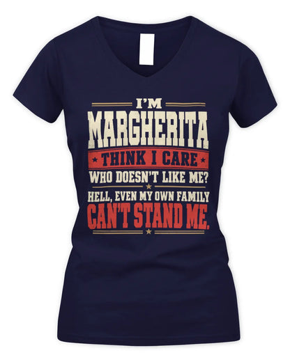MARGHERITA-KTL06-H009 I’m [NAME] – Think I Care? Personalized Funny T-Shirt - Women's V-Neck T-Shirt - Navy