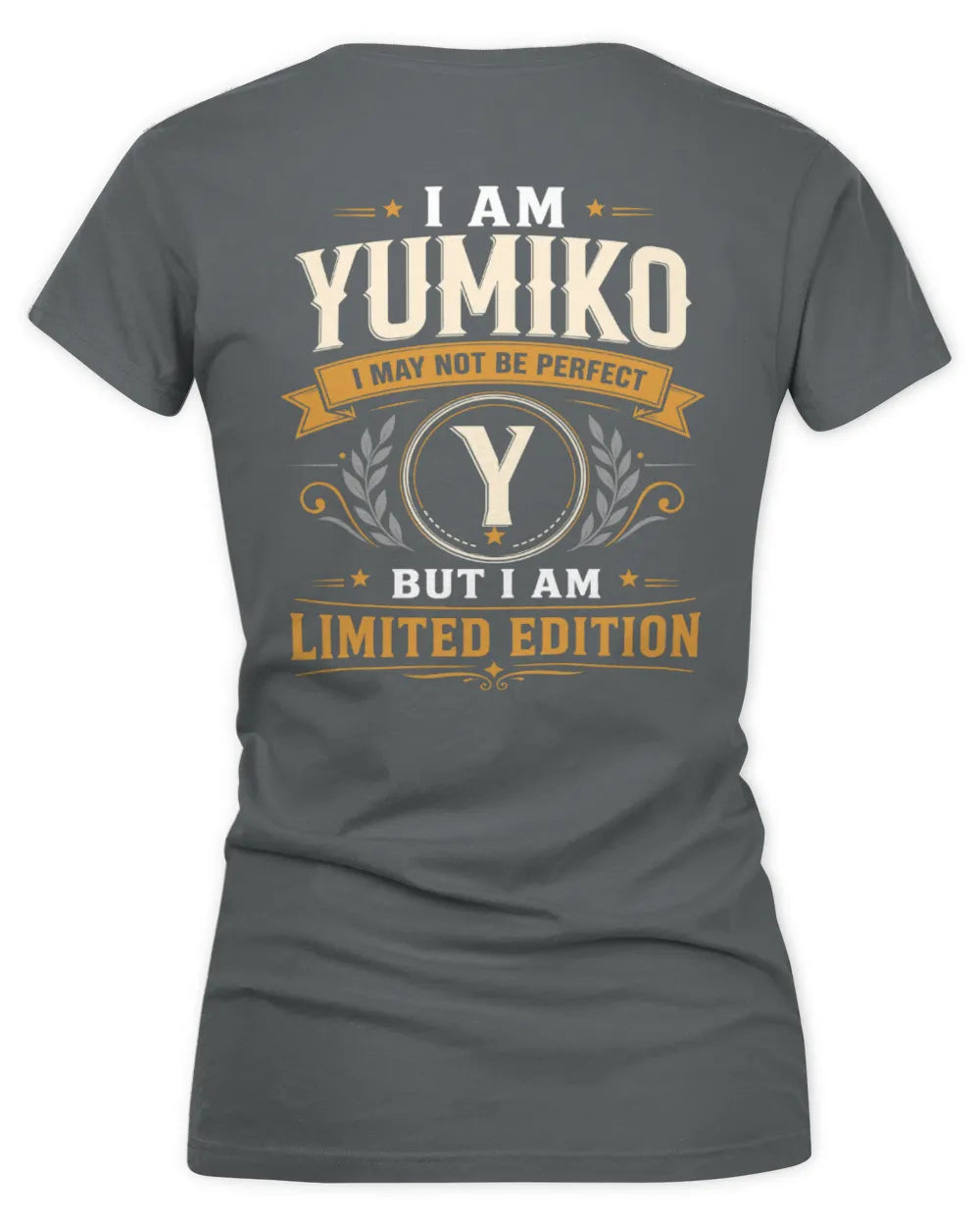 YUMIKO KT88-V9 - Personalized “I Am NAME I May Not Be Perfect, But I Am Limited Edition” - Women's V-Neck T-Shirt - Charcoal