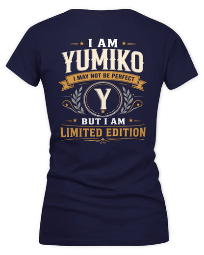 YUMIKO KT88-V9 - Personalized “I Am NAME I May Not Be Perfect, But I Am Limited Edition” - Women's V-Neck T-Shirt - Navy