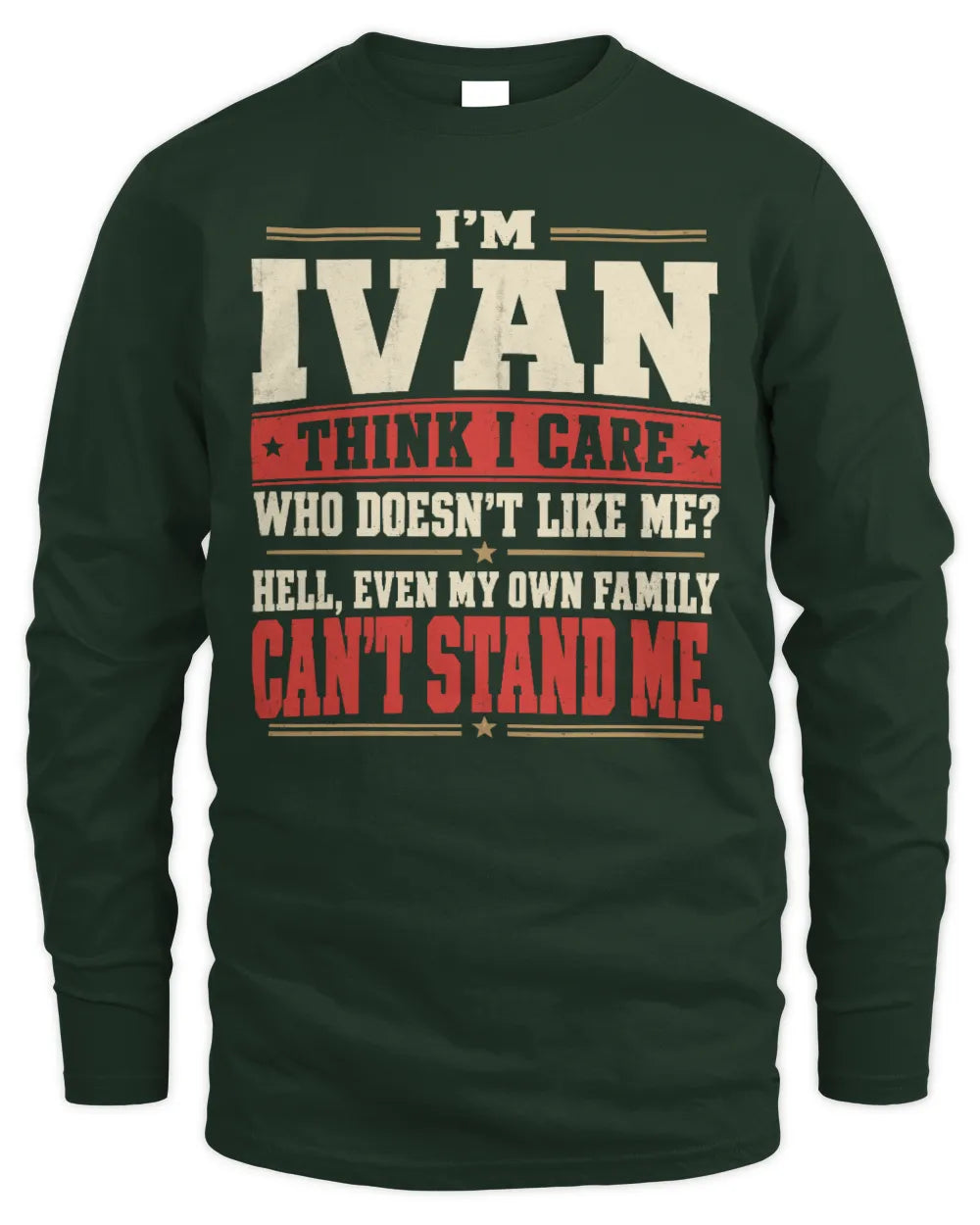 IVAN-KTL06-H009 I’m [NAME] – Think I Care? Personalized Funny T-Shirt - Men's Long Sleeved T-Shirt - Forest Green