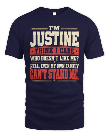 JUSTINE-KTL06-H009 I’m [NAME] – Think I Care? Personalized Funny T-Shirt - Unisex Standard T-Shirt - Navy