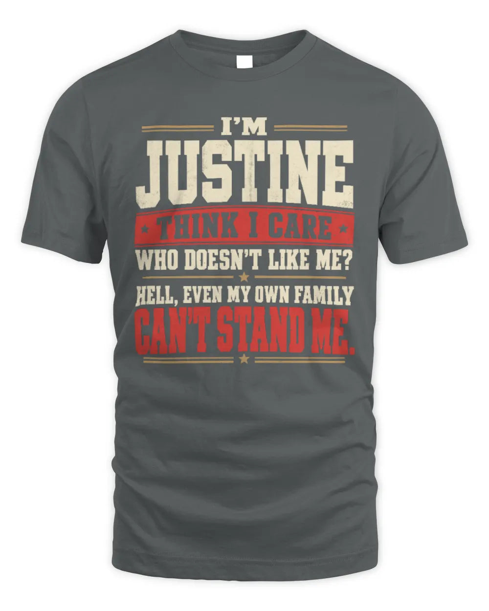 JUSTINE-KTL06-H009 I’m [NAME] – Think I Care? Personalized Funny T-Shirt - Unisex Standard T-Shirt - Charcoal