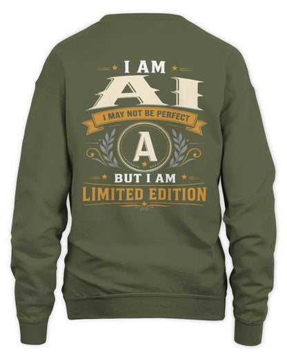 AI KT88-V9 - Personalized “I Am NAME I May Not Be Perfect, But I Am Limited Edition” - Unisex Sweatshirt - Military Green