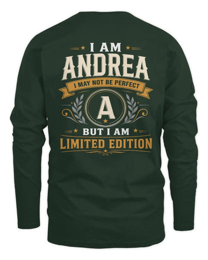 ANDREA KT88-V9 - Personalized “I Am NAME I May Not Be Perfect, But I Am Limited Edition” - Men's Long Sleeved T-Shirt - Forest Green