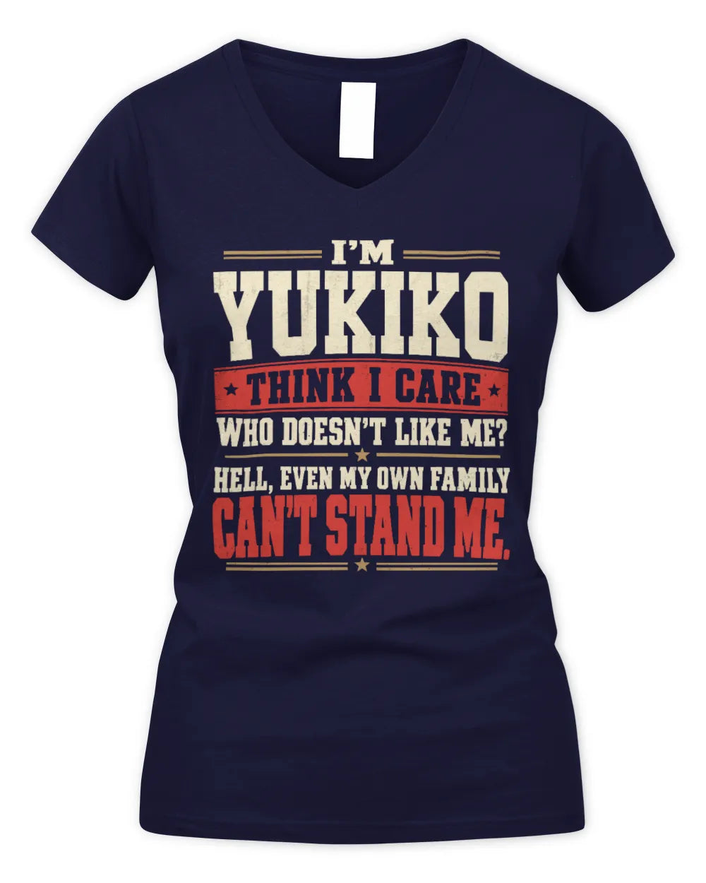 YUKIKO-KTL06-H009 I’m [NAME] – Think I Care? Personalized Funny T-Shirt - Women's V-Neck T-Shirt - Navy