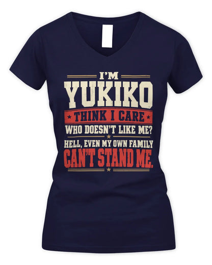YUKIKO-KTL06-H009 I’m [NAME] – Think I Care? Personalized Funny T-Shirt - Women's V-Neck T-Shirt - Navy