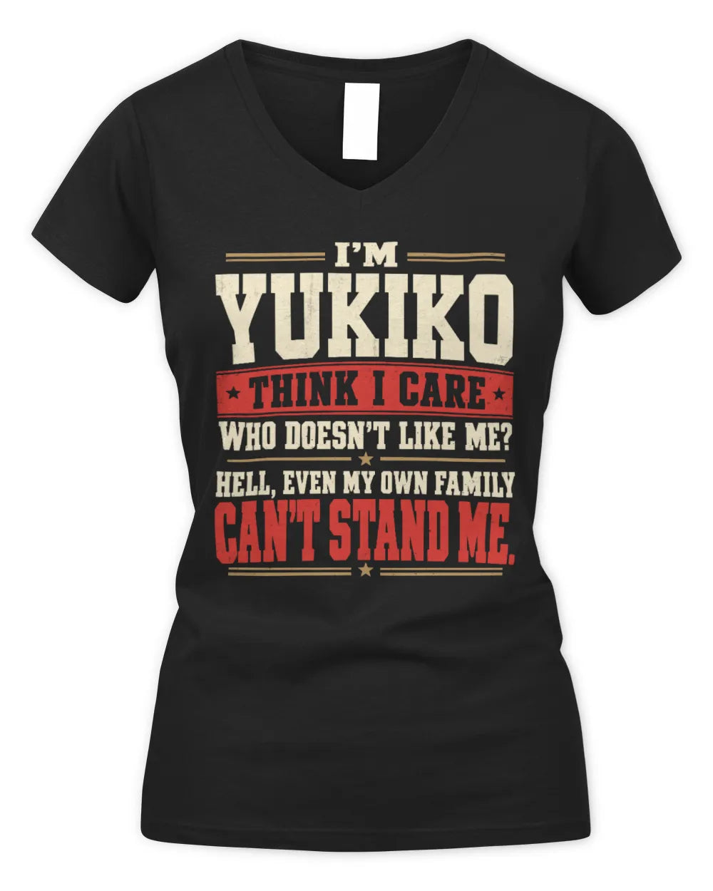 YUKIKO-KTL06-H009 I’m [NAME] – Think I Care? Personalized Funny T-Shirt - Women's V-Neck T-Shirt - Black