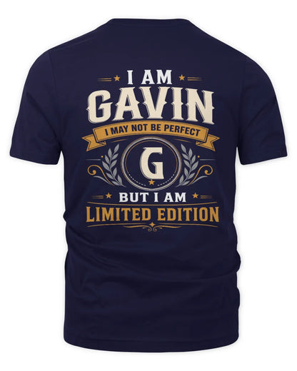 GAVIN KT88-V9 - Personalized “I Am NAME I May Not Be Perfect, But I Am Limited Edition” - Unisex Premium T-Shirt - Navy