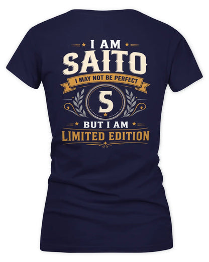 SAITO KT88-V9 - Personalized “I Am NAME I May Not Be Perfect, But I Am Limited Edition” - Women's V-Neck T-Shirt - Navy