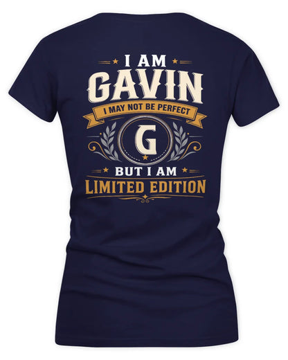 GAVIN KT88-V9 - Personalized “I Am NAME I May Not Be Perfect, But I Am Limited Edition” - Women's V-Neck T-Shirt - Navy