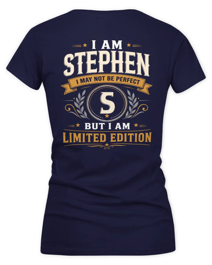 STEPHEN KT88-V9 - Personalized “I Am NAME I May Not Be Perfect, But I Am Limited Edition” - Women's V-Neck T-Shirt - Navy