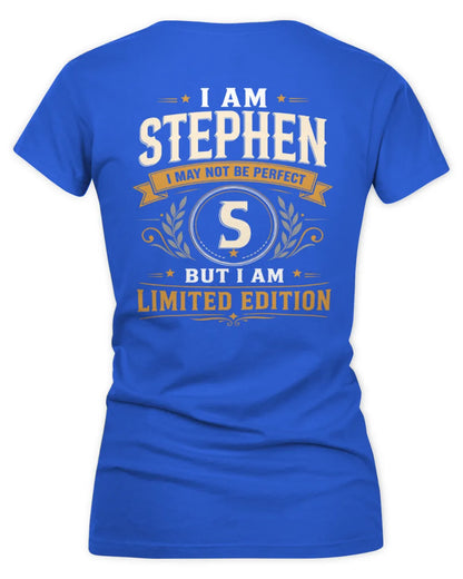 STEPHEN KT88-V9 - Personalized “I Am NAME I May Not Be Perfect, But I Am Limited Edition” - Women's V-Neck T-Shirt - Royal