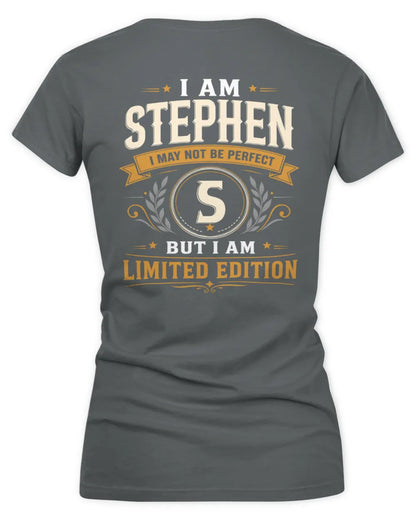 STEPHEN KT88-V9 - Personalized “I Am NAME I May Not Be Perfect, But I Am Limited Edition” - Women's V-Neck T-Shirt - Charcoal