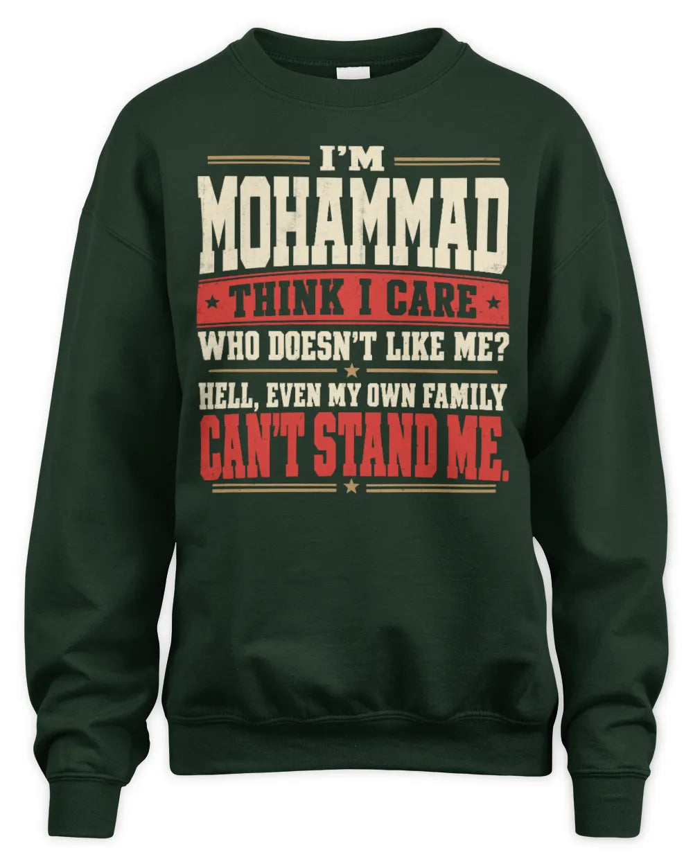 MOHAMMAD-KTL06-H009 I’m [NAME] – Think I Care? Personalized Funny T-Shirt - Unisex Sweatshirt - Forest Green