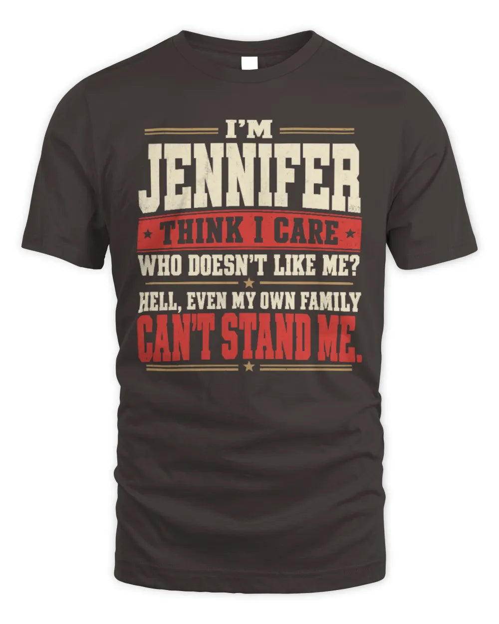 JENNIFER-KTL06-H009 I’m [NAME] – Think I Care? Personalized Funny T-Shirt - Unisex Standard T-Shirt - Dark Chocolate