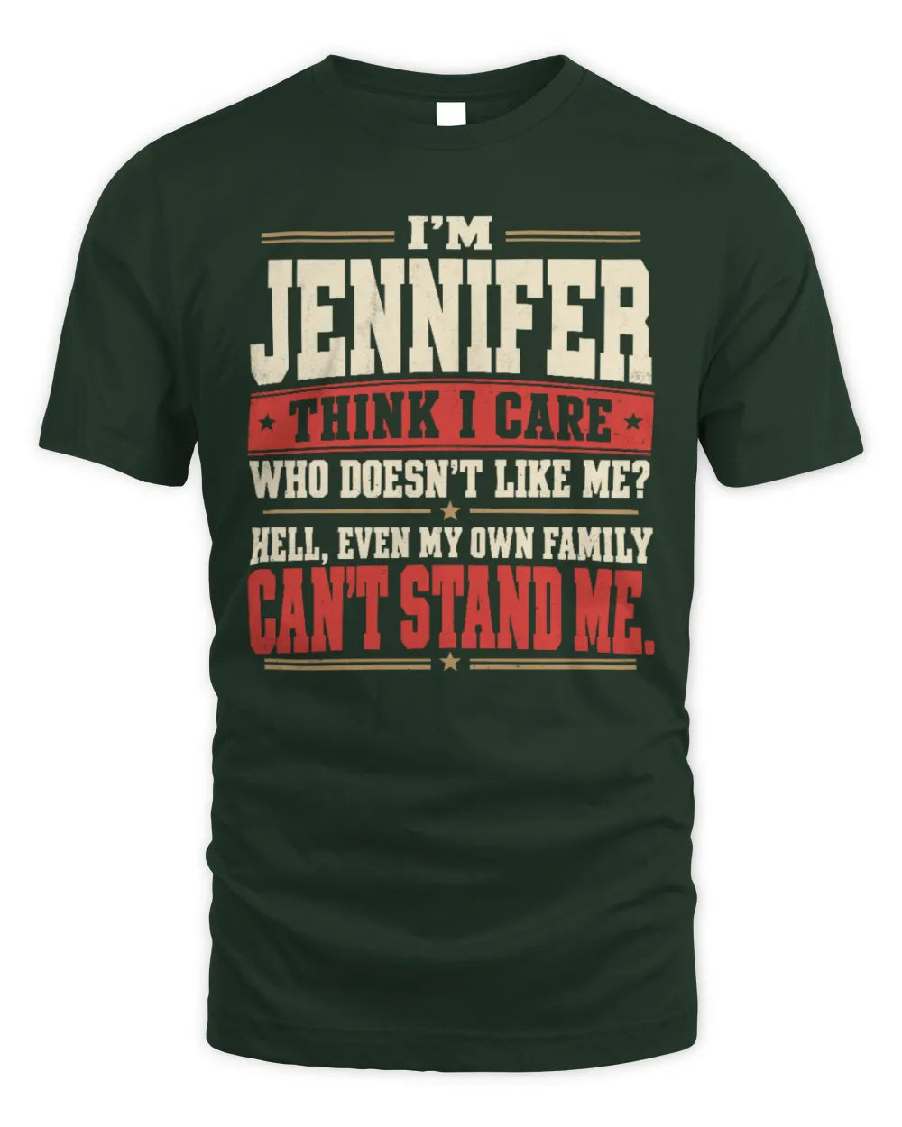 JENNIFER-KTL06-H009 I’m [NAME] – Think I Care? Personalized Funny T-Shirt - Unisex Standard T-Shirt - Forest Green