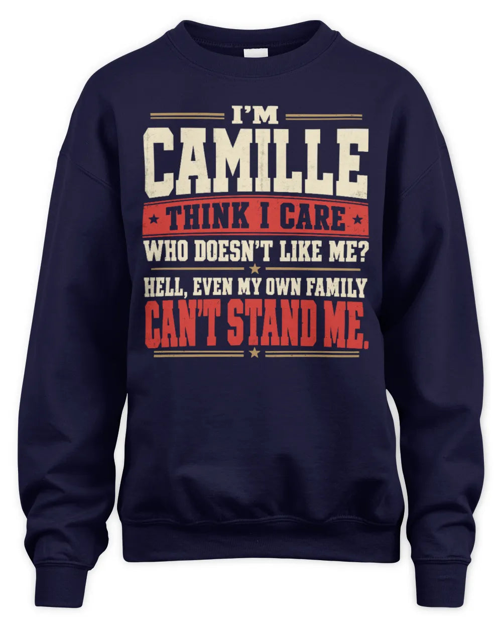 CAMILLE-KTL06-H009 I’m [NAME] – Think I Care? Personalized Funny T-Shirt - Unisex Sweatshirt - Navy