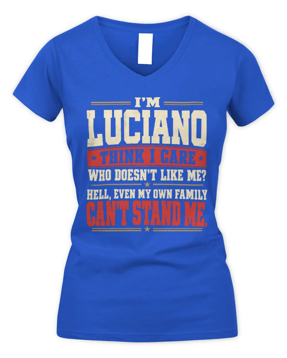 LUCIANO-KTL06-H009 I’m [NAME] – Think I Care? Personalized Funny T-Shirt - Women's V-Neck T-Shirt - Royal