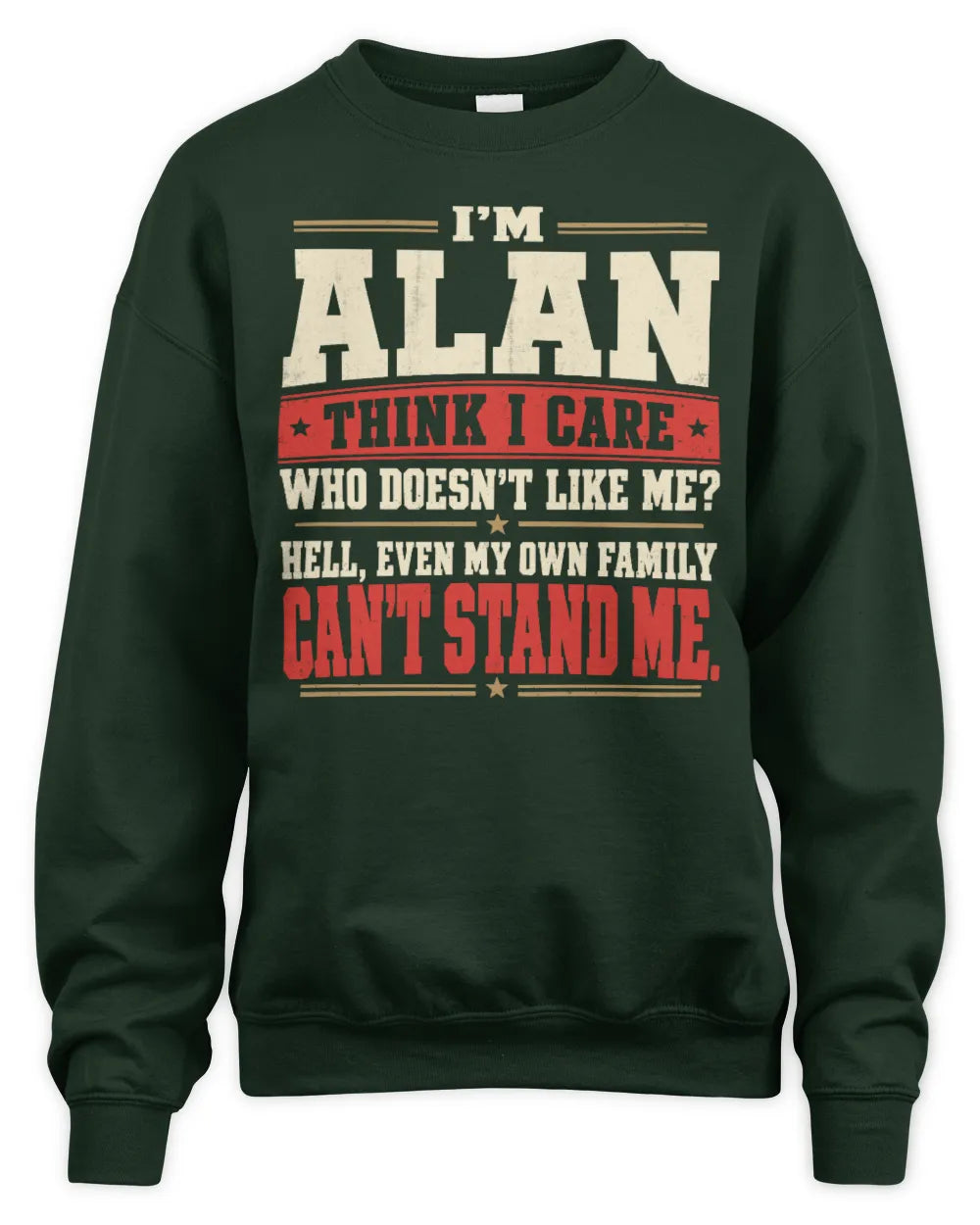 ALAN-KTL06-H009 I’m [NAME] – Think I Care? Personalized Funny T-Shirt - Unisex Sweatshirt - Forest Green