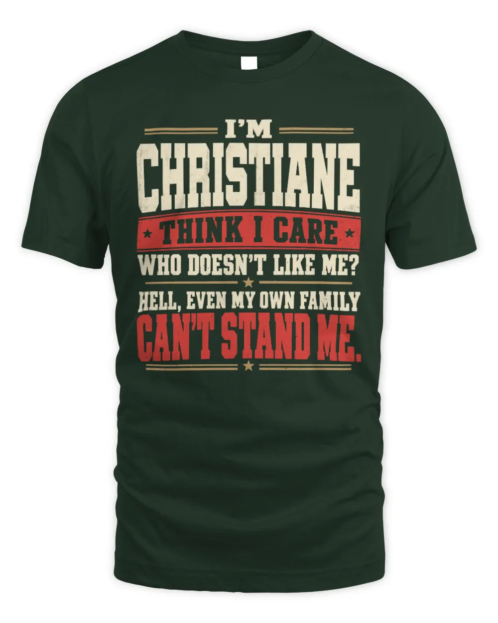 CHRISTIANE-KTL06-H009 I’m [NAME] – Think I Care? Personalized Funny T-Shirt - Unisex Standard T-Shirt - Forest Green