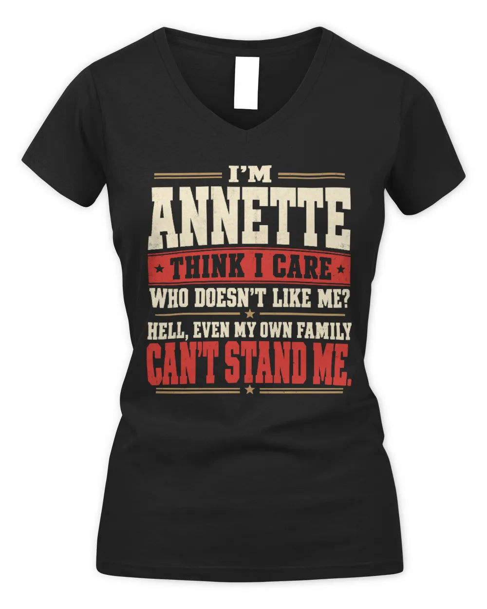 ANNETTE-KTL06-H009 I’m [NAME] – Think I Care? Personalized Funny T-Shirt - Women's V-Neck T-Shirt - Black