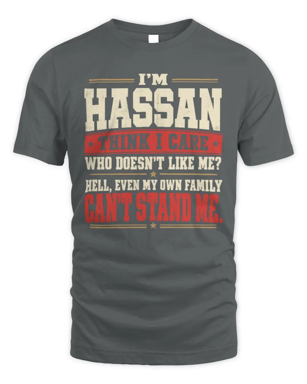 HASSAN-KTL06-H009 I’m [NAME] – Think I Care? Personalized Funny T-Shirt - Unisex Standard T-Shirt - Charcoal