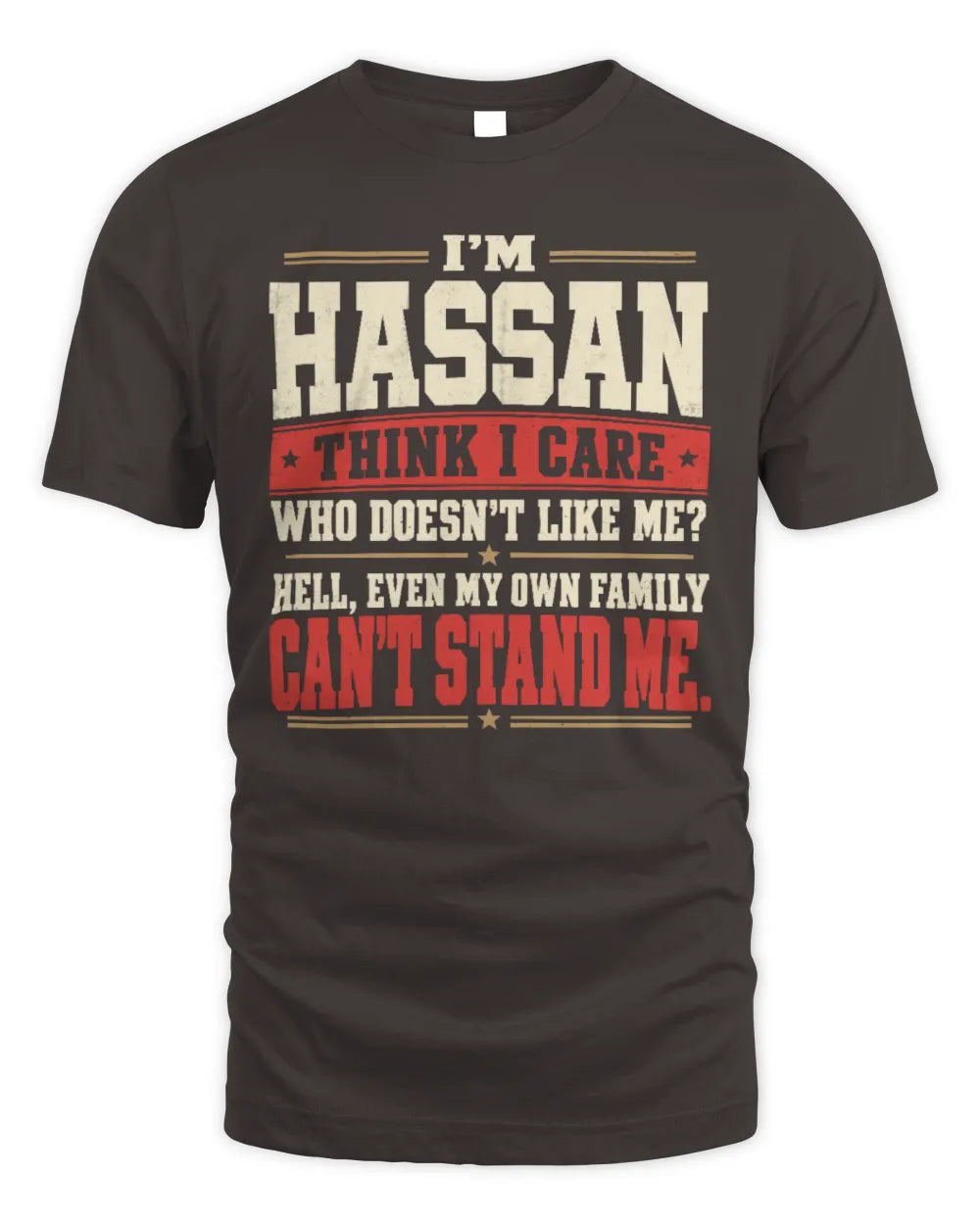 HASSAN-KTL06-H009 I’m [NAME] – Think I Care? Personalized Funny T-Shirt - Unisex Standard T-Shirt - Dark Chocolate