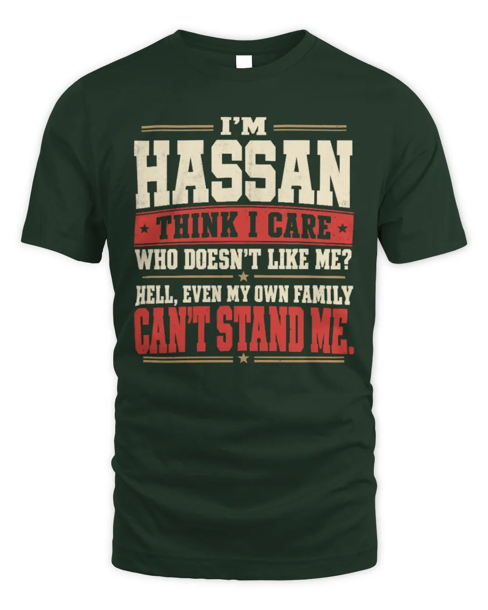 HASSAN-KTL06-H009 I’m [NAME] – Think I Care? Personalized Funny T-Shirt - Unisex Standard T-Shirt - Forest Green