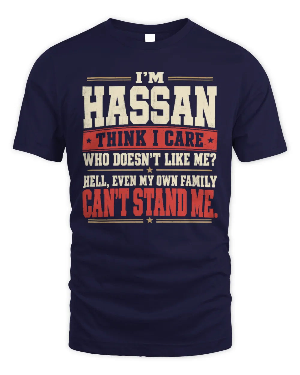 HASSAN-KTL06-H009 I’m [NAME] – Think I Care? Personalized Funny T-Shirt - Unisex Standard T-Shirt - Navy