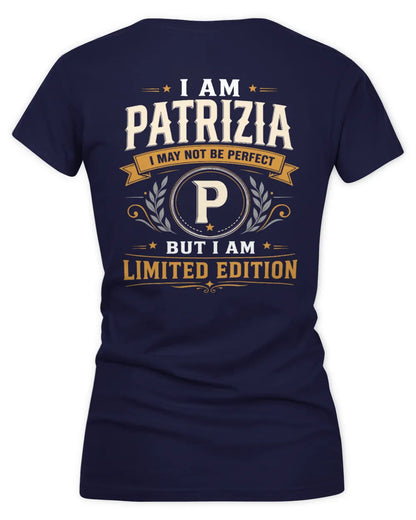 PATRIZIA KT88-V9 - Personalized “I Am NAME I May Not Be Perfect, But I Am Limited Edition” - Women's V-Neck T-Shirt - Navy