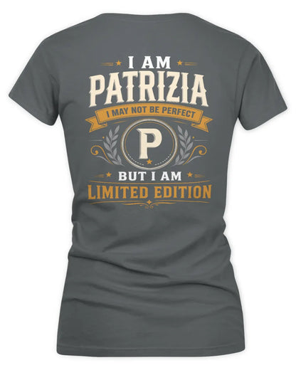 PATRIZIA KT88-V9 - Personalized “I Am NAME I May Not Be Perfect, But I Am Limited Edition” - Women's V-Neck T-Shirt - Charcoal