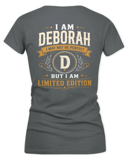 DEBORAH KT88-V9 - Personalized “I Am NAME I May Not Be Perfect, But I Am Limited Edition” - Women's V-Neck T-Shirt - Charcoal