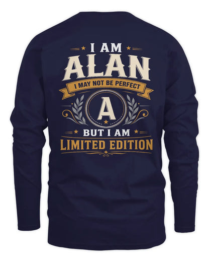 ALAN KT88-V9 - Personalized “I Am NAME I May Not Be Perfect, But I Am Limited Edition” - Men's Long Sleeved T-Shirt - Navy