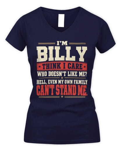 BILLY-KTL06-H009 I’m [NAME] – Think I Care? Personalized Funny T-Shirt - Women's V-Neck T-Shirt - Navy